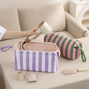 Striped hair dryer storage bag large capacity portable travel makeup cosmetic organizer pouch