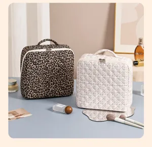 Large capacity portable travel cosmetic makeup bag multi-compartment storage pouch