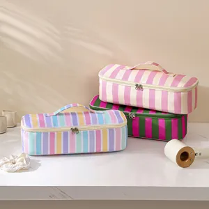 Large Capacity Hair Dryer Storage Bag Striped Portable Styling Tool Organizer Travel Cosmetic Pouch Waterproof Handbag