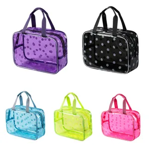 Transparent PVC Waterproof Toiletry Bag Large Capacity Portable Travel Makeup Pouch Polka Dot Storage Bag For Swimming Gym
