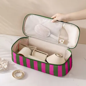 Striped portable hair dryer storage bag large capacity travel case for styling tools