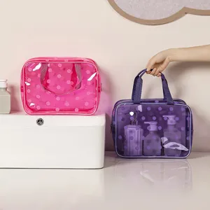 Clear polka dot waterproof toiletry bag, large capacity portable travel storage bag main view.
