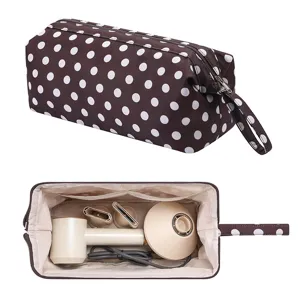 Borsa da viaggio a pois marrone per asciugacapelli e accessori per arricciacapelli