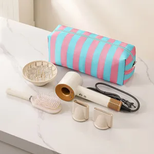 Professional hair dryer set with styling nozzle diffuser brush and striped storage bag