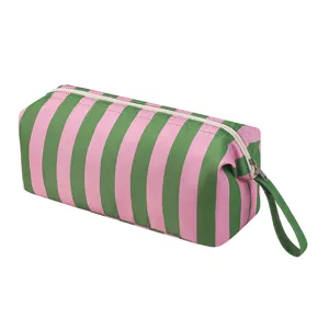 Green and pink striped travel storage bag, large capacity portable hair tool organizer.