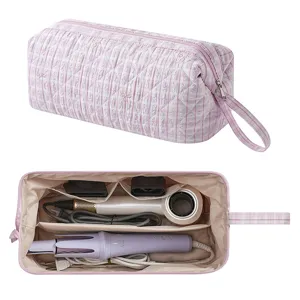 Borsa porta asciugacapelli da viaggio trapuntata a quadretti rosa di grande capacita