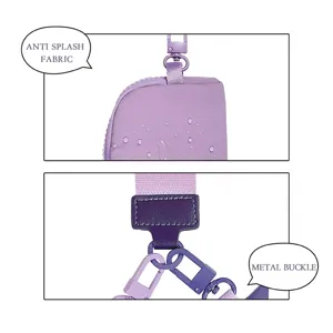 Detail view of the mini key pouch showing anti-splash waterproof fabric and durable metal buckle.