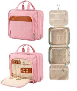 Large capacity hanging toiletry bag portable travel cosmetic organizer with jewelry storage pockets