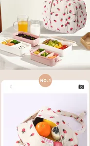 Corduroy strawberry print insulated lunch bag set with cute bento boxes for office work.
