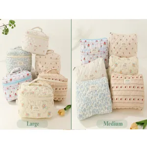 Quilted floral cosmetic bag large and medium capacity travel storage organizer makeup bag
