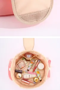 Detail of large capacity lazy drawstring makeup bag, portable travel cosmetic storage pouch.