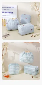 Quilted cosmetic bag cute bow makeup pouch travel toiletry organizer set for women.