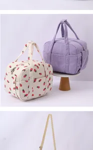 Corduroy strawberry lunch bag portable insulated handbag for outdoor office work daily use.