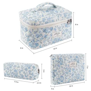 Floral Quilted Makeup Bag Set Large Capacity Cosmetic Storage Bag Portable Travel Toiletry Organizer Pouch