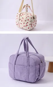 Corduroy lunch bag portable thermal tote bag for office outdoor women lunch box container