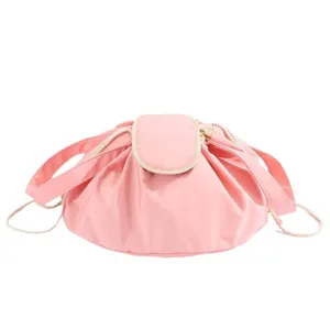 Pink lazy drawstring cosmetic bag portable travel makeup pouch daily storage organizer pack