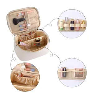 Large capacity portable cosmetic bag multi-functional travel makeup organizer pouch.