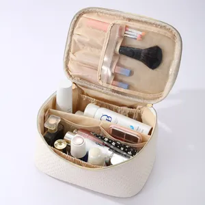 Large capacity cosmetic bag portable travel makeup organizer with multiple compartments