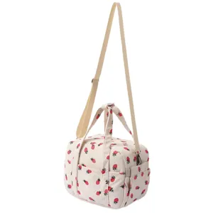 Corduroy strawberry lunch bag, portable insulated tote handbag for daily commuting work.