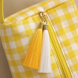 Borsa porta asciugacapelli a quadri gialli custodia da viaggio portatile con nappe