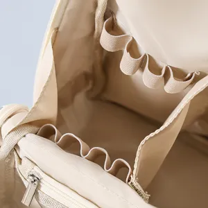 Large capacity multi-partition cosmetic bag portable travel makeup storage pouch beige