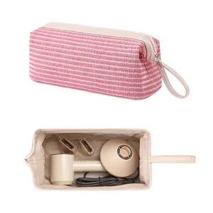 Borsa di stoccaggio portatile per asciugacapelli di grande capacita con design a righe.