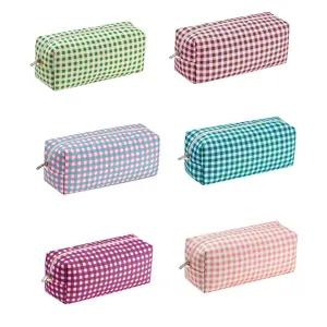 Large capacity plaid storage bag, portable zipper cosmetic pouch and hair tool organizer.