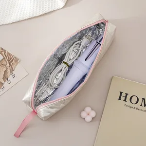 Portable travel curling iron storage bag heat-resistant organizer pouch with pink zipper and handle