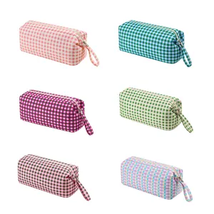 Grande capacita borsa portaoggetti a quadri trousse cosmetica con cerniera per il trucco