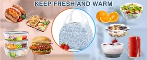 Detailed scene of the insulated lunch bag with food display, portable and large capacity.
