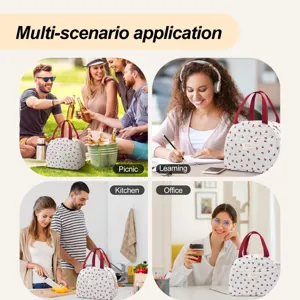 Insulated lunch bag with cute cherry pattern, large capacity portable lunch tote for daily use.