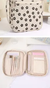 Corduroy floral book storage bag, multi-functional planner cover with pockets.