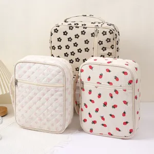 Retro Quilted Floral Book Storage Bag Large Capacity Portable Dustproof Book Cover Student Tote Organizer Handbag