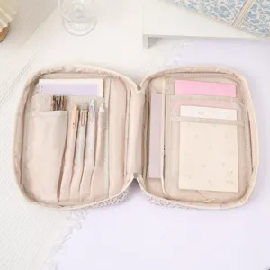 Japanese style large capacity book storage bag portable canvas organizer pouch for student