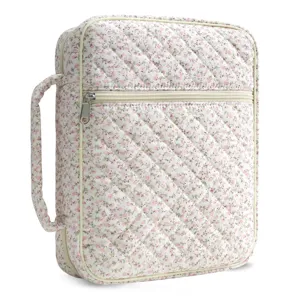 Quilted Floral Book Cover Storage Bag Portable Large Capacity Book Protector Handbag