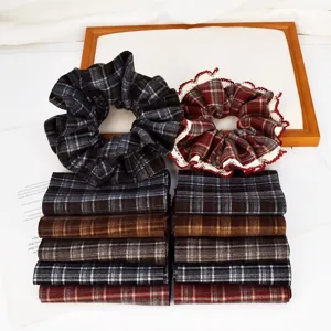 Tira de Tela Escocesa Retro para Accesorios para el Cabello de Bricolaje Fabricación de Coleteros Estilo Coreano Cinta Textil Material de Artesanía