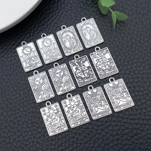 Detailed shot of DIY alloy rectangle tarot card charms, perfect for bracelet and necklace making.