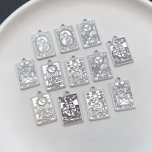 DIY alloy metal square tarot card charms vintage silver pendants for handmade jewelry making