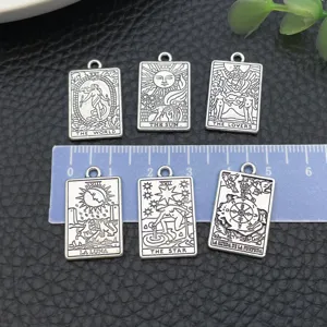 DIY metal alloy square tarot card pendants charms for bracelet necklace jewelry making details.