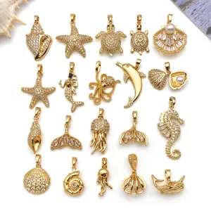 18K Verguld Koper Zeewezen Bedels Zirconia Ingelegde Zeester Schildpad Zeepaardje Schelp Hangers Voor DIY Sieraden Maken