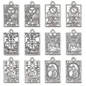 DIY alloy square tarot card pendants charms for jewelry making, bracelets and keychains.