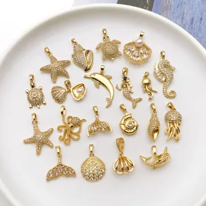 Gouden oceaan dier bedels, 18k verguld koper zirkoon hanger voor DIY sieraden maken.