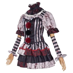 Dark clown bloody cosplay costume set for Halloween party stage theatrical performance.