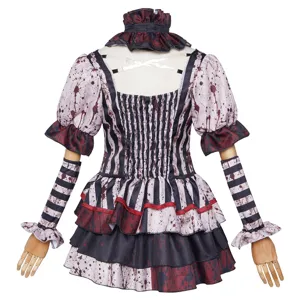 Dark Clown Cosplay Costume Halloween Bloody Gothic Party Dress Ruffled Stage Outfit