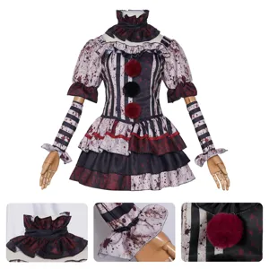 Dark creepy clown cosplay costume Halloween bloody dress gothic carnival stage outfit