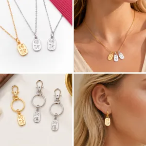 Gold silver tone metal charm necklace keychain traditional lucky pendant jewelry accessory set