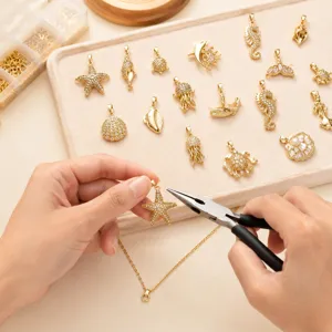 DIY gouden zeeleven zircon hangers, 18K echt verguld koperen sieraden accessoires.