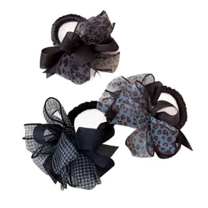 Coleteros para el pelo con lazo estampado leopardo y cuadros estilo coreano, accesorios mujer.