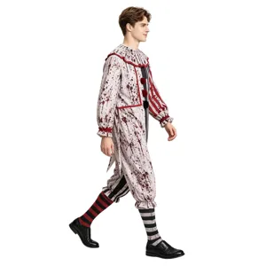 Halloween bloody clown cosplay costume for men, dark creepy stage performance outfit.
