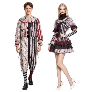 Halloween couple bloody clown costume cosplay set for men and women party stage performance.